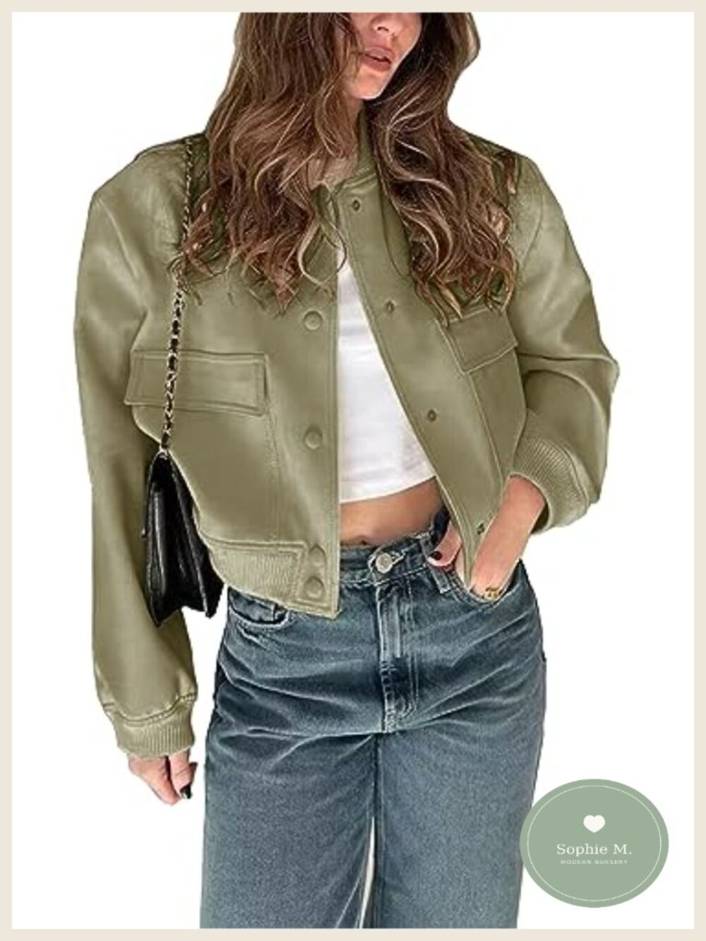 Cropped Bomber Jacket Women Button Down Varsity Long Sleeve